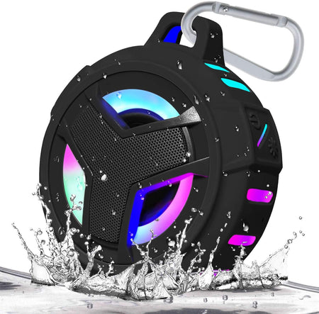 Bluetooth Shower Speaker, Waterproof Portable Bluetooth Speakers, IP67 Waterproof Wireless Speaker with LED Light, Floating, 2000Mah, True Wireless Stereo for Kayak, Beach,Gifts for Men -Black