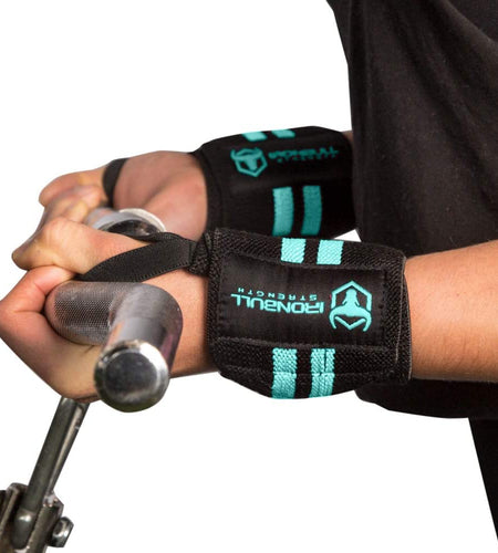 Women Wrist Wraps with Thumb Loops - 12" Professional Grade - Wrist Support Brace and Compression for Cross Training, Weight Lifting, Powerlifting, Strength Training (Black/Mint)
