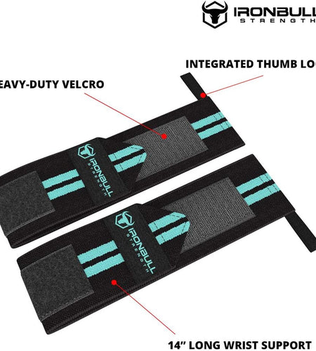 Women Wrist Wraps with Thumb Loops - 12" Professional Grade - Wrist Support Brace and Compression for Cross Training, Weight Lifting, Powerlifting, Strength Training (Black/Mint)