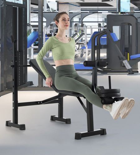 Adjustable Weight Bench and Barbell Rack Set with Weight Plate Post