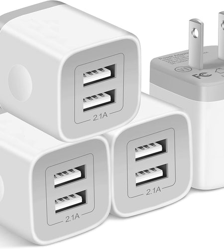 USB Wall Charger,4-Pack 2.1A Dual Port USB Cube Power Adapter Wall Charger Plug Charging Block Cube for Phone 8/7/6 Plus/X, Pad, Samsung Galaxy S5 S6 S7 Edge,Lg, Android (White)