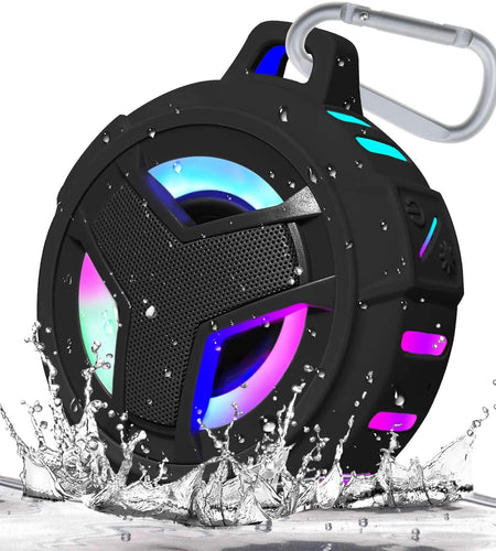 Bluetooth Shower Speaker, Waterproof Portable Bluetooth Speakers, IP67 Waterproof Wireless Speaker with LED Light, Floating, 2000Mah, True Wireless Stereo for Kayak, Beach,Gifts for Men -Black